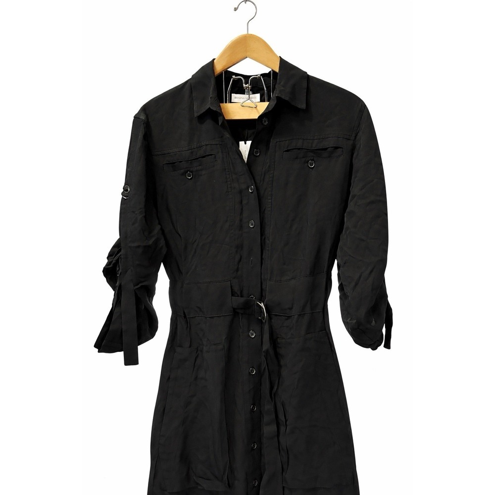Banana Republic Black Belted Shirt Dress XS Button Front Midi Utility Pocket NWT